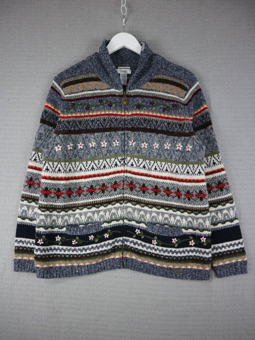 Northern Reflections Hand Embroidered Womens Zip Up Jacket Large VTG